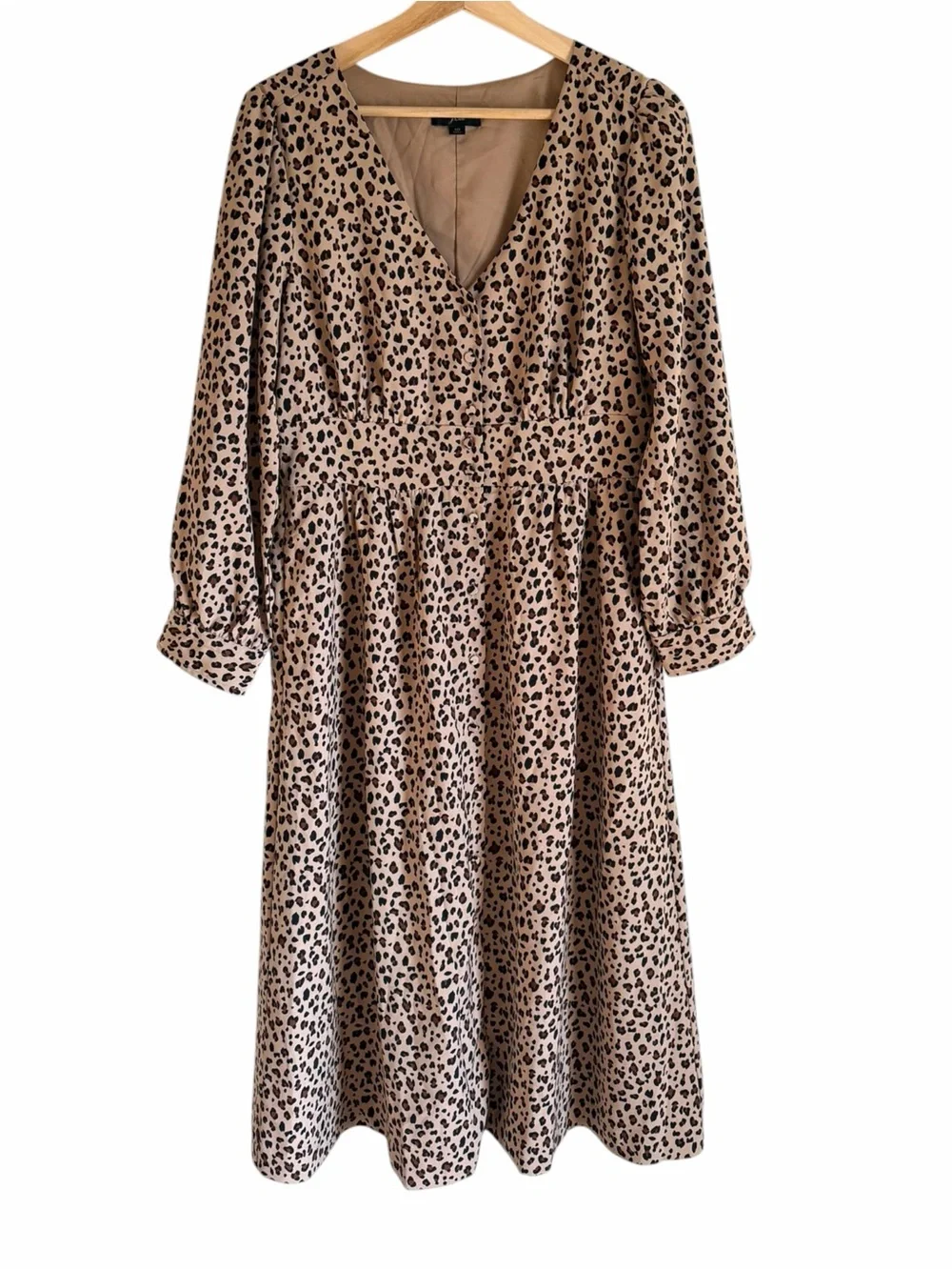 J. Crew Button-Front A-Line Midi Leopard Print Long Sleeve Dress Size 10